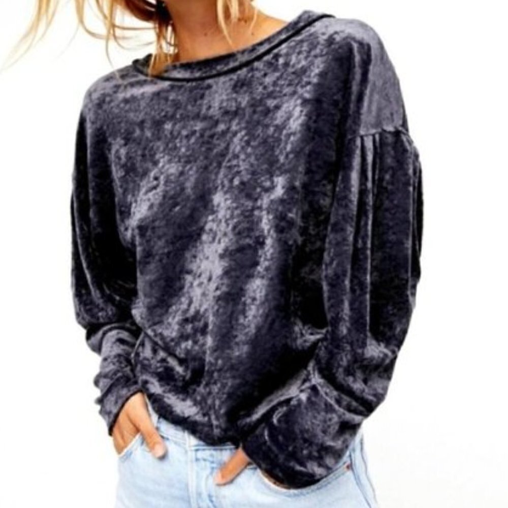 Free People Milan Crushed Velvet Layering Pullover Sweater Sweatshirt, XS